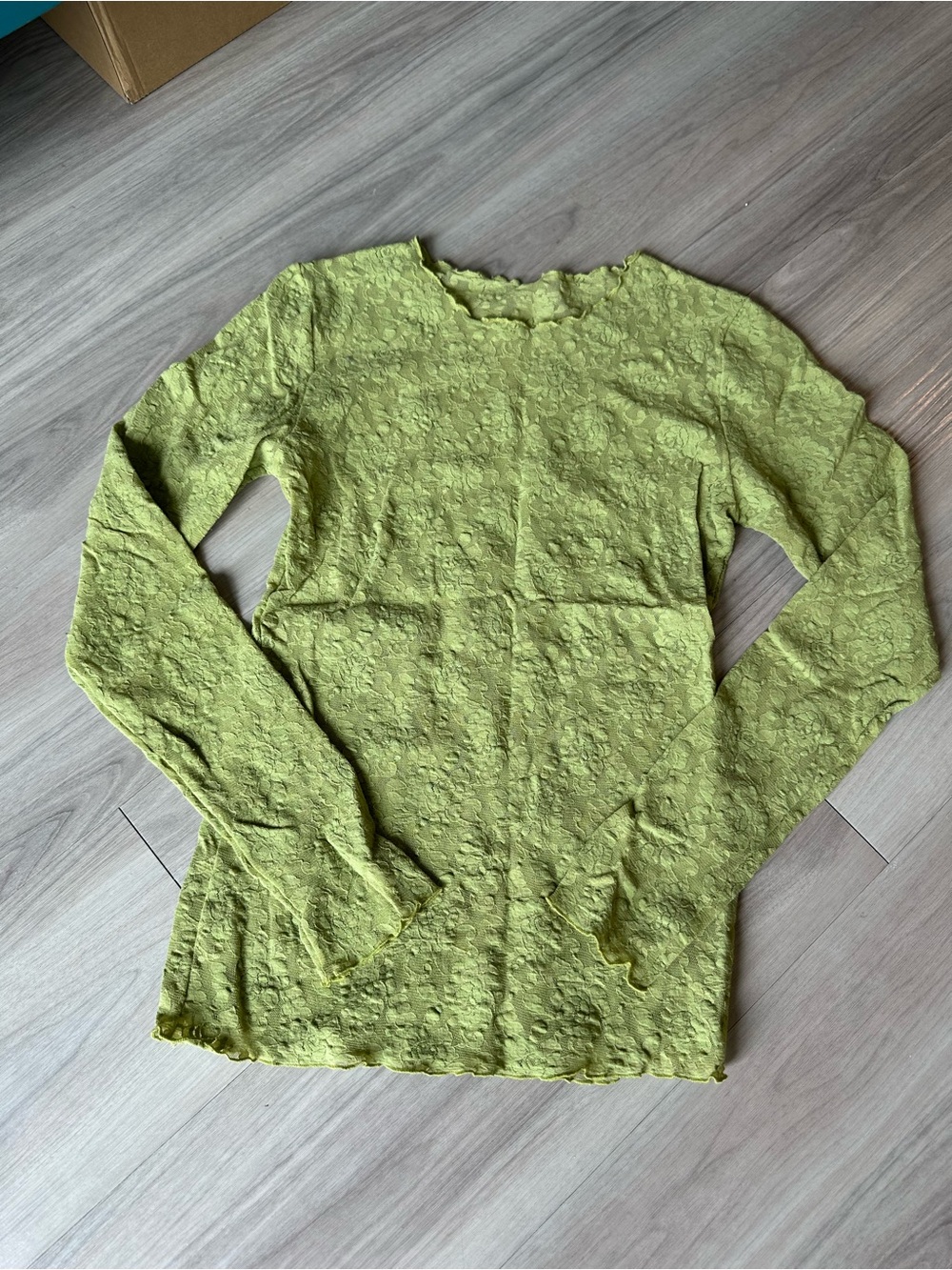 Hanky Panky Vintage Floral Lace Long-Sleeve Top in Lime Green